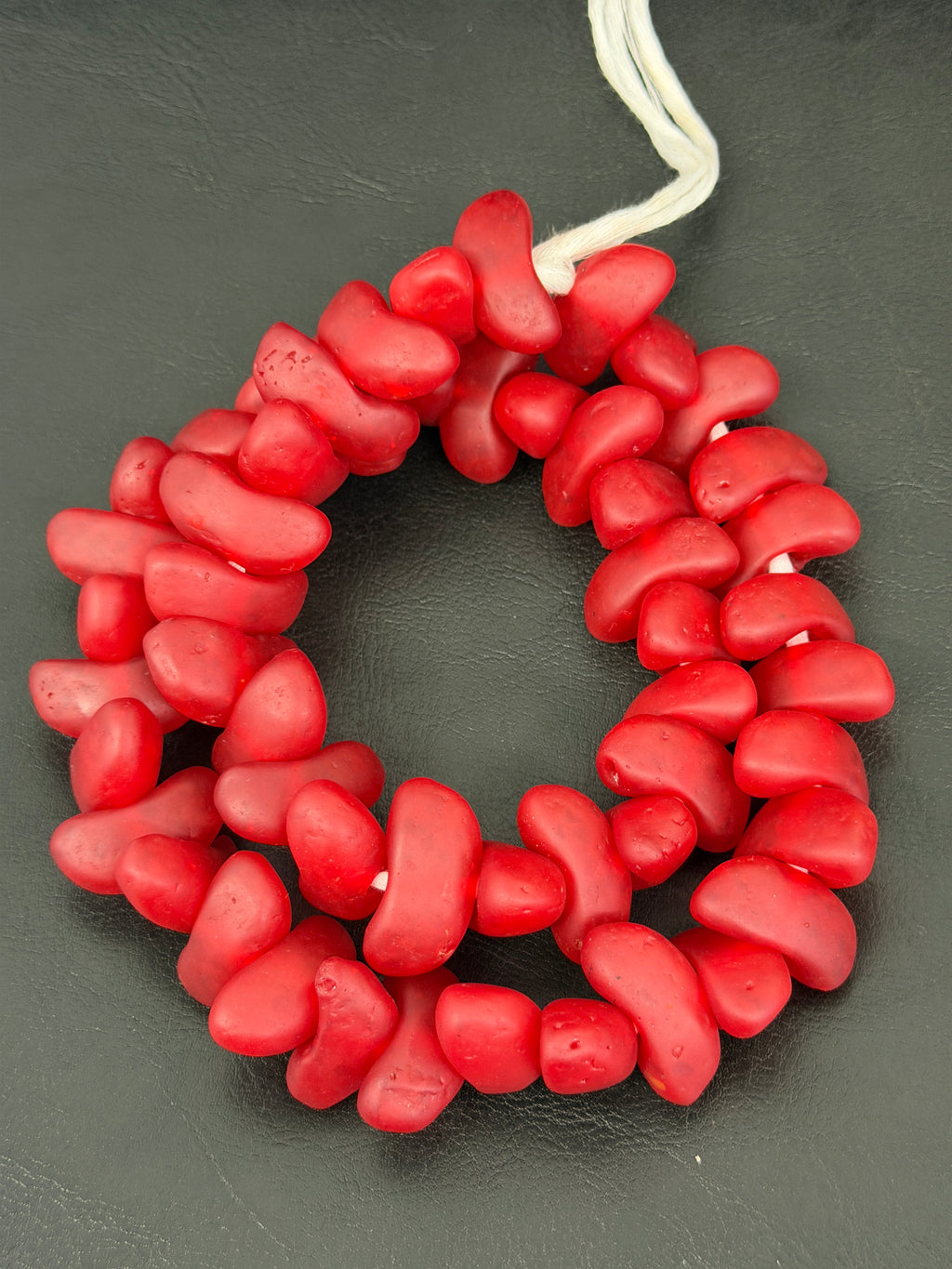 XL Ruby Red Canoe-Shaped Krobo Powdered Glass Beads | Large Hole Recycled Glass Beads | Handmade African Beads from Ghana