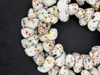 XL Confetti Snow Canoe-Shaped Krobo Powdered Glass Beads | White Multicolor Recycled Glass Beads | Handmade African Beads from Ghana