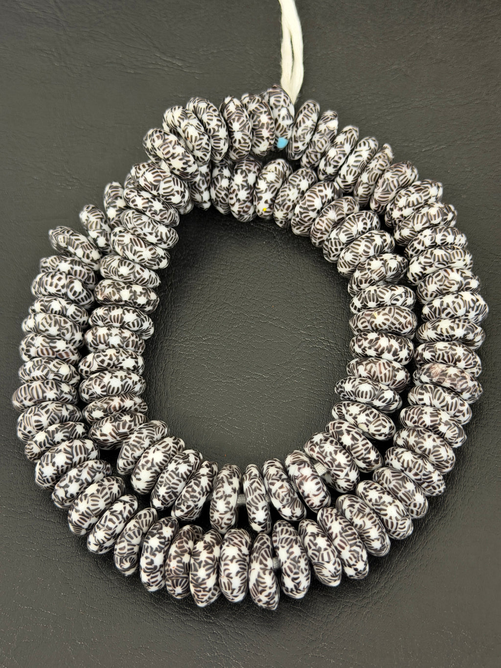 Authentic Black & White Fused Krobo Rondelle Glass Beads | Graphic Artisan Collection from Ghana