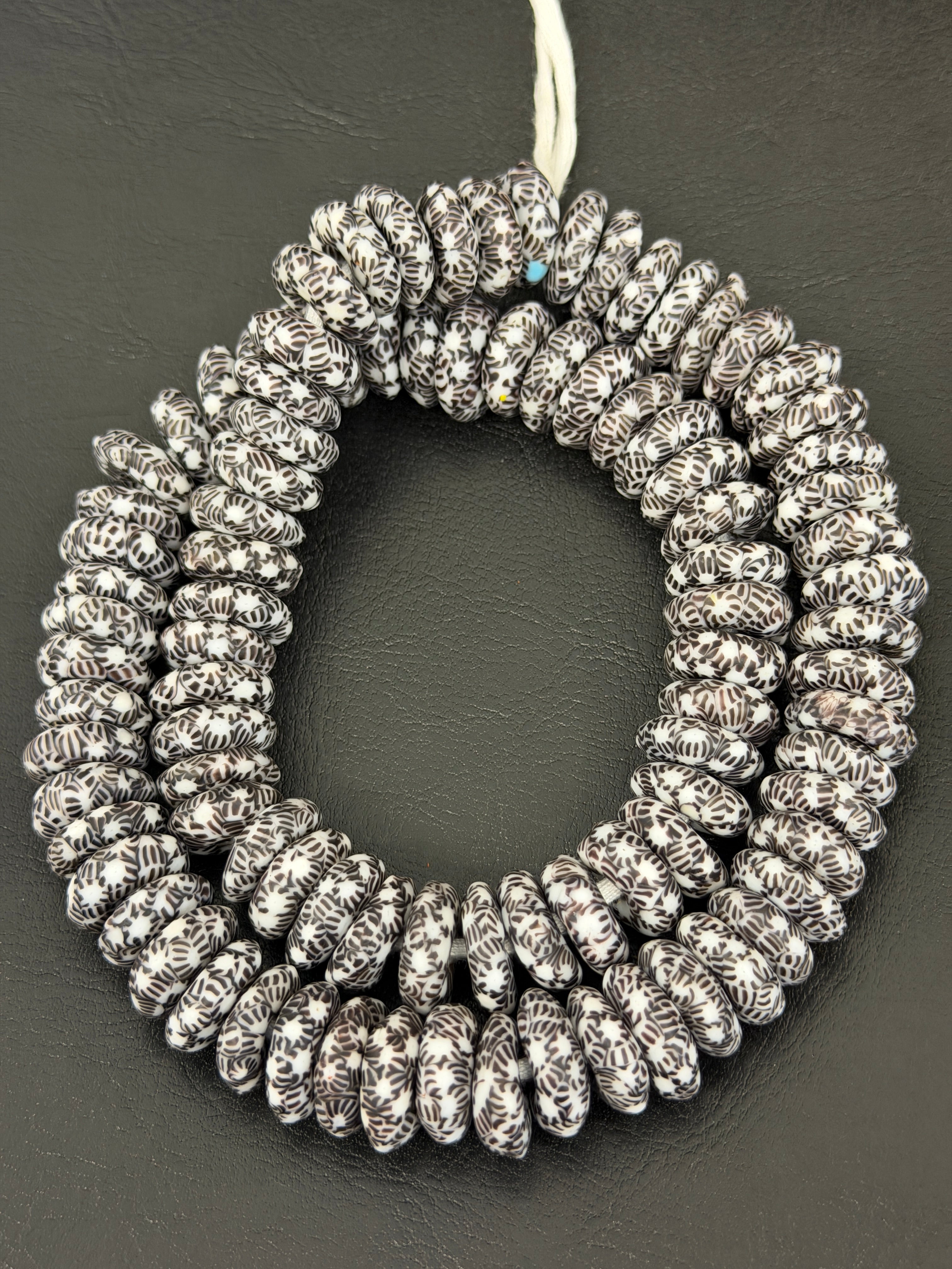 Authentic Black & White Fused Krobo Rondelle Glass Beads | Graphic Artisan Collection from Ghana