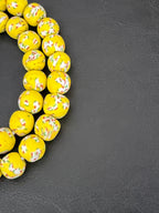 Sunburst Yellow Fused Krobo Recycled Glass Beads | 12–14mm Handmade African Beads from Ghana