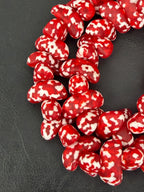XL Red & Ivory Canoe-Shaped Krobo Powdered Glass Beads | Handmade Recycled Glass Beads from Ghana | Large Hole African Designer Beads