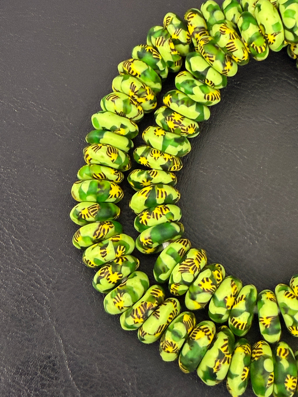 Fused Krobo Rondelle Recycled Glass Beads | Lime Green Ghana Glass Beads | Authentic African Designer Jewelry Supplies
