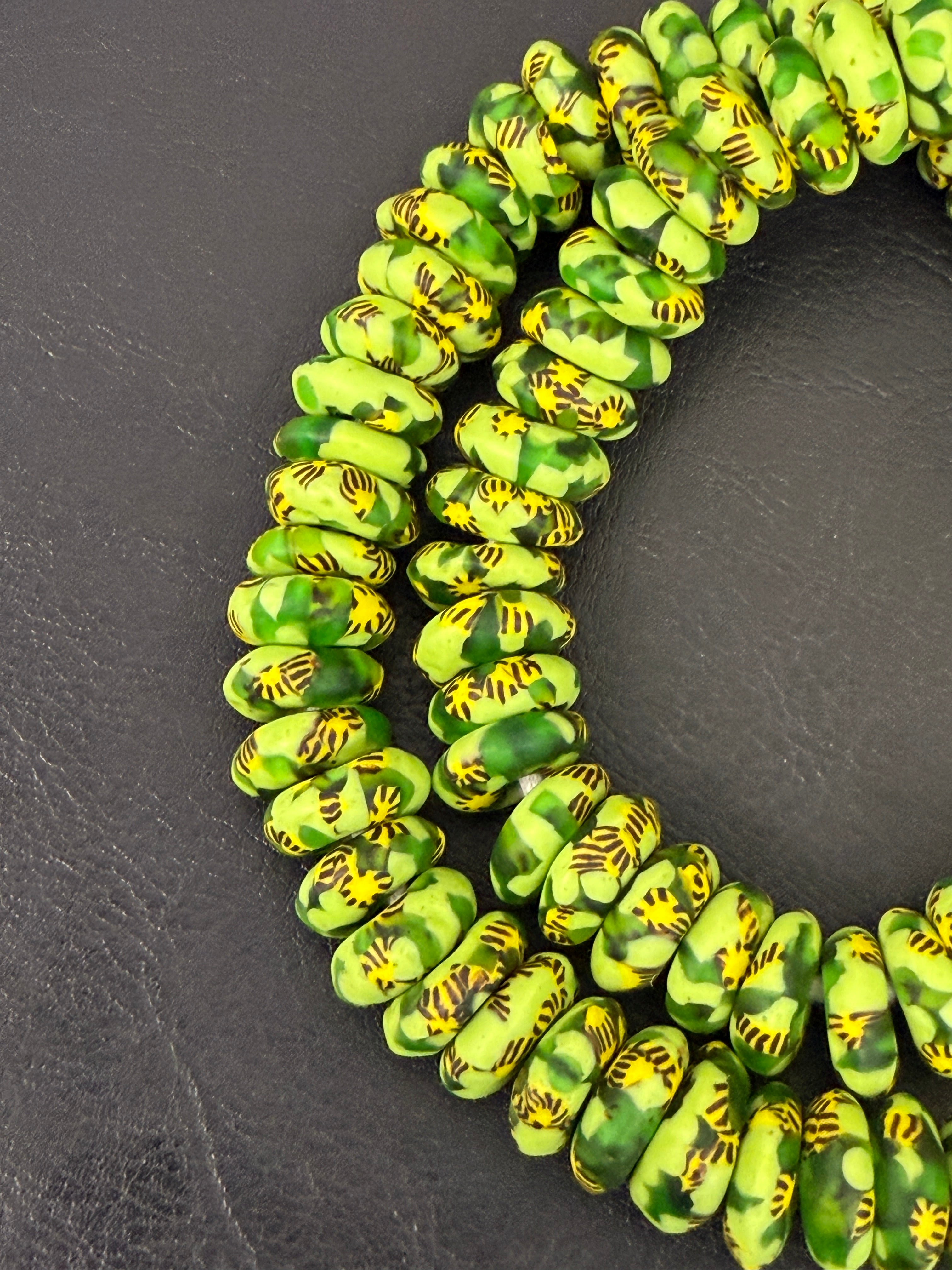 Fused Krobo Rondelle Recycled Glass Beads | Lime Green Ghana Glass Beads | Authentic African Designer Jewelry Supplies