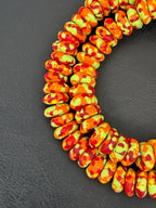 Handmade Orange, Lime Green & Crimson Fused Krobo Rondelle Recycled Glass Beads | Sustainable African Designer Beads