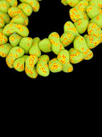 XL Canoe-Shaped Krobo Powdered Glass Beads – Lime Green & Orange Speckled African Recycled Glass Beads | Large Artisan Beads from Ghana | 1 Strand