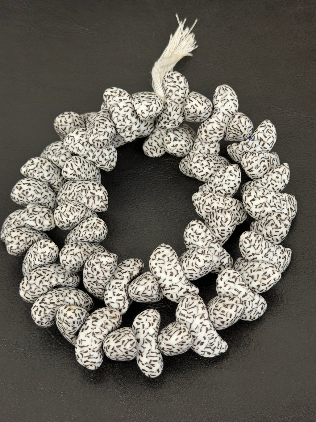 XL Ivory & Espresso Confetti Canoe-Shaped Krobo Powdered Glass Beads | Handmade Recycled Glass Beads from Ghana | Large Hole African Designer Beads