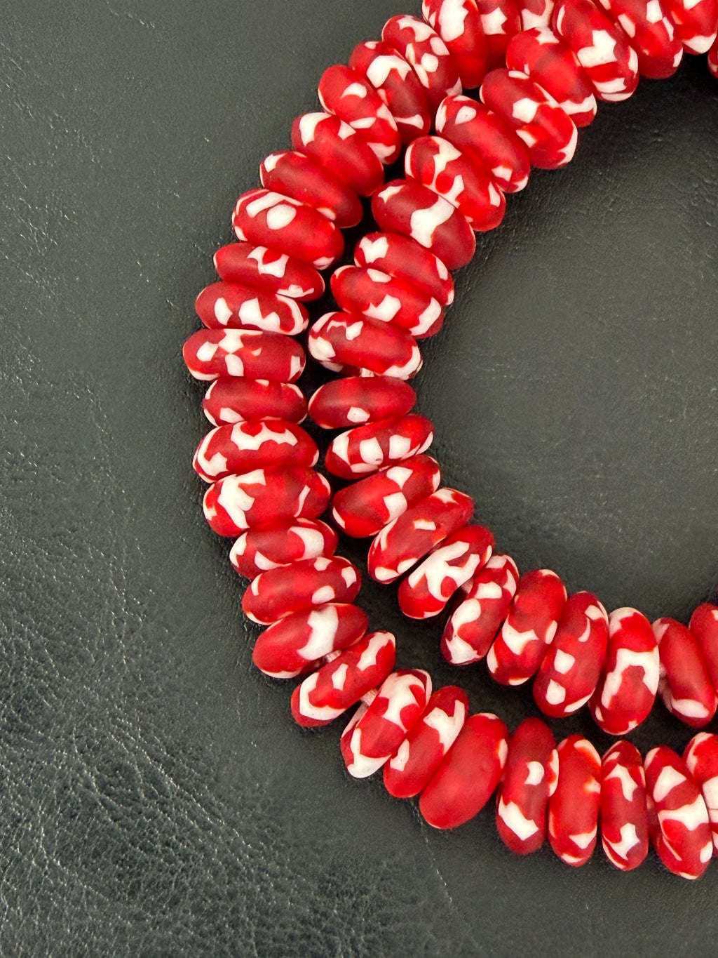 Authentic Ghana Fused Krobo Rondelle Beads – Crimson Red & Ivory Recycled Glass Beads