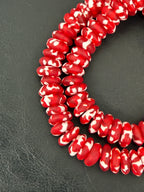 Authentic Ghana Fused Krobo Rondelle Beads – Crimson Red & Ivory Recycled Glass Beads