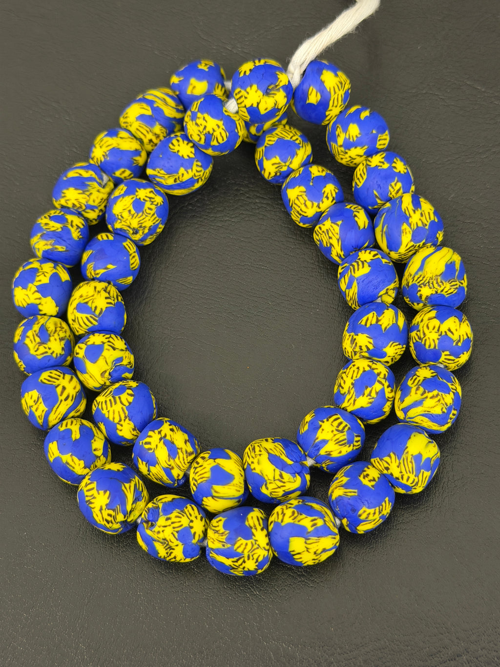 Royal Sapphire Fused Krobo Recycled Glass Beads 12–14mm | Handmade African Glass Beads from Ghana | 44 Beads Per Strand