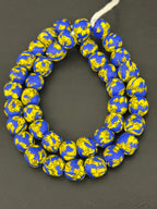 Royal Sapphire Fused Krobo Recycled Glass Beads 12–14mm | Handmade African Glass Beads from Ghana | 44 Beads Per Strand