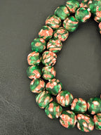 Authentic Fused Krobo Recycled Glass Beads 12–14mm | Green African Glass Beads | Handmade in Ghana