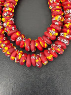 Red African Glass Bead Bundle: Hand-Painted Krobo Rondelle & Round Pocket Glass Beads from Ghana
