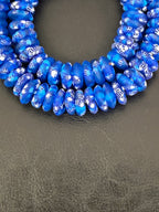 Blue Fused Krobo Rondelle Recycled Glass Beads | Handcrafted Ghana African Trade Beads | 95–99 Beads per Strand
