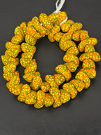 XL Sunburst Canoe-Shaped Krobo Powdered Glass Beads – Yellow Orange Black Patterned African Recycled Glass Beads | Handmade Ghana Glass Beads | Statement Jewelry Beads Strand