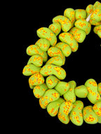XL Canoe-Shaped Krobo Powdered Glass Beads – Lime Green & Orange Speckled African Recycled Glass Beads | Large Artisan Beads from Ghana | 1 Strand