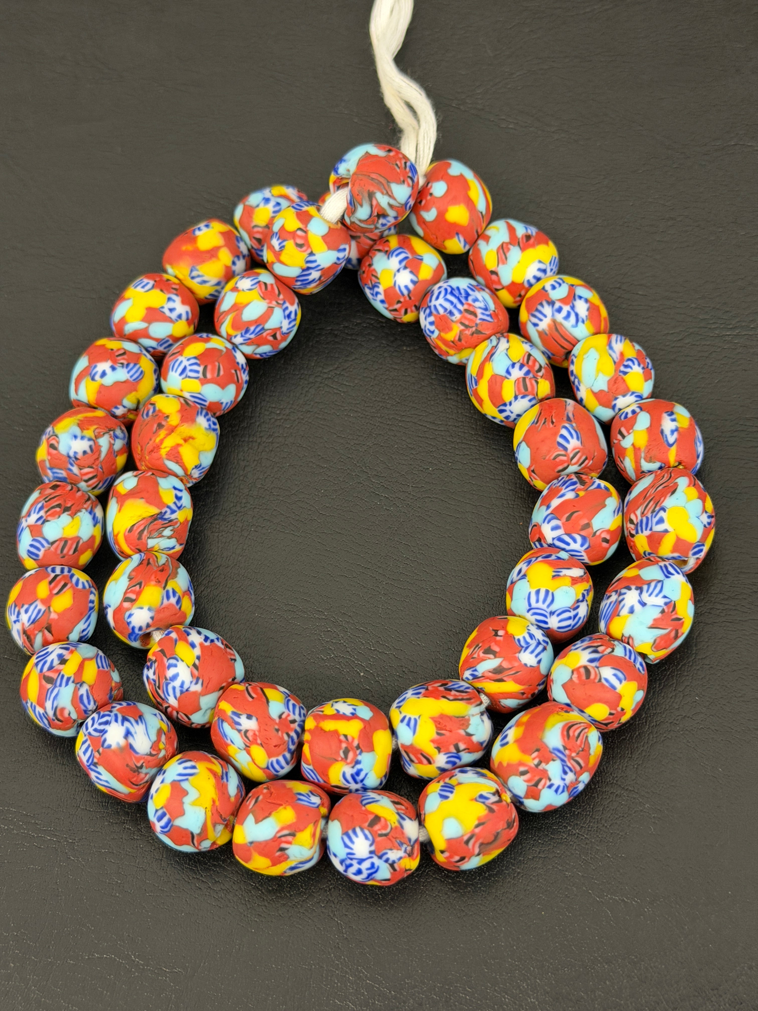 Fused Krobo Recycled Glass Beads 12–14mm | Handmade African Glass Beads from Ghana | Sustainable Designer Jewelry Beads