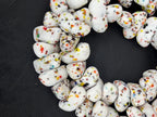XL Confetti Snow Canoe-Shaped Krobo Powdered Glass Beads | White Multicolor Recycled Glass Beads | Handmade African Beads from Ghana