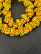 XL Sunburst Canoe-Shaped Krobo Powdered Glass Beads – Yellow Orange Black Patterned African Recycled Glass Beads | Handmade Ghana Glass Beads | Statement Jewelry Beads Strand