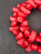 XL Ruby Red Canoe-Shaped Krobo Powdered Glass Beads | Large Hole Recycled Glass Beads | Handmade African Beads from Ghana