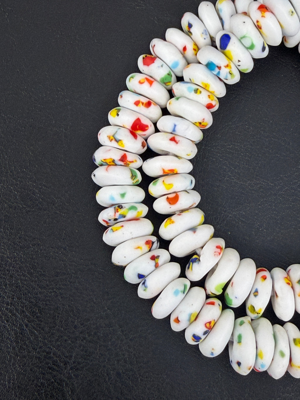 Handcrafted White Fused Krobo Rondelle Recycled Glass Beads from Ghana | Sustainable African Glass Beads