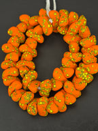 XL Orange Canoe-Shaped Krobo Powdered Glass Beads – Orange & Yellow Patterned African Recycled Glass Beads | Handmade Ghana Glass Beads | Statement Jewelry Beads Strand
