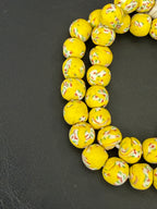 Sunburst Yellow Fused Krobo Recycled Glass Beads | 12–14mm Handmade African Beads from Ghana