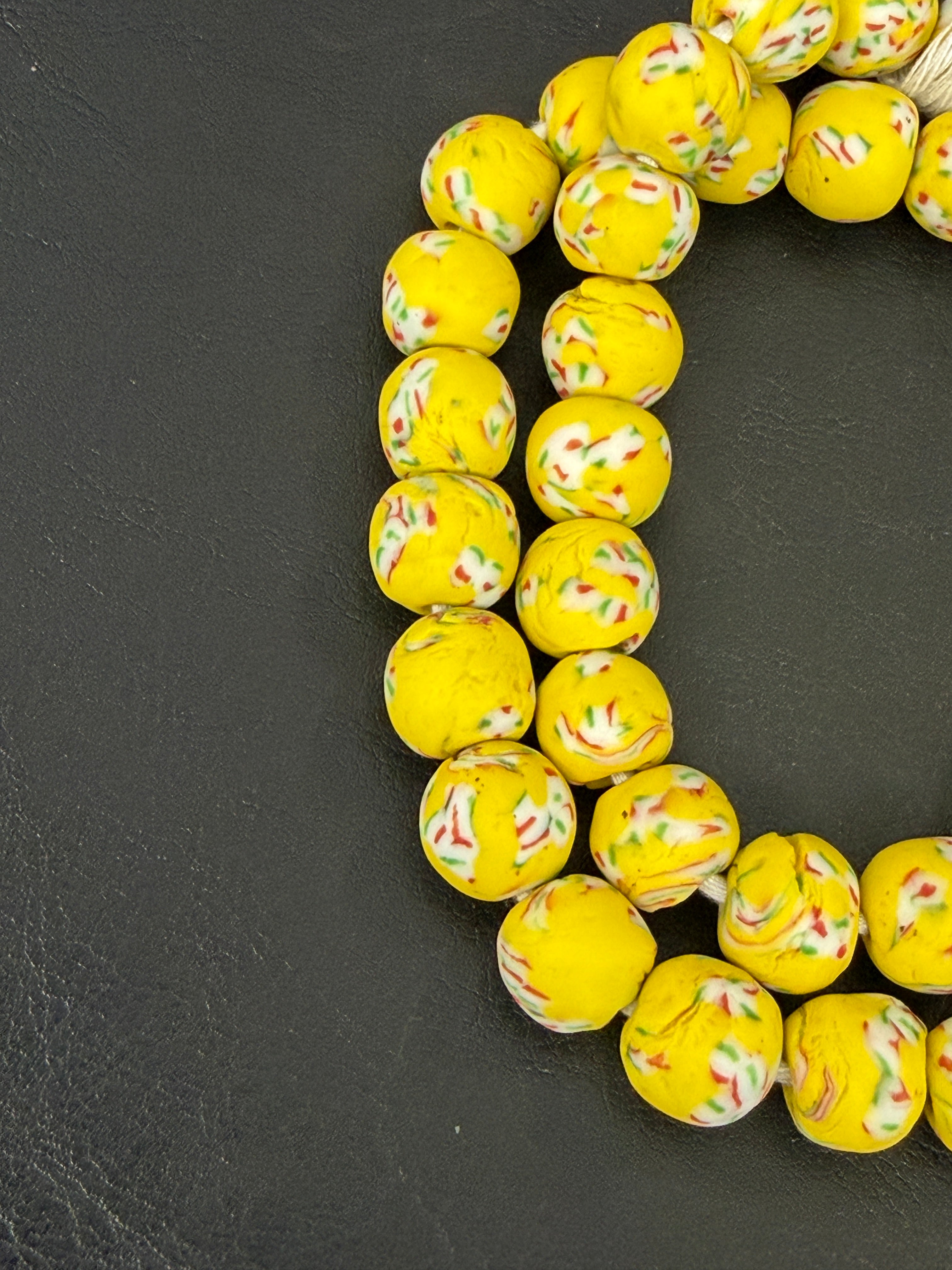 Sunburst Yellow Fused Krobo Recycled Glass Beads | 12–14mm Handmade African Beads from Ghana