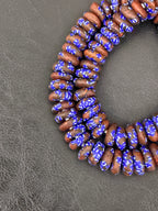 Handmade Blue Brown Fused Krobo Rondelle Recycled Glass Beads | Sustainable African Jewelry Supplies