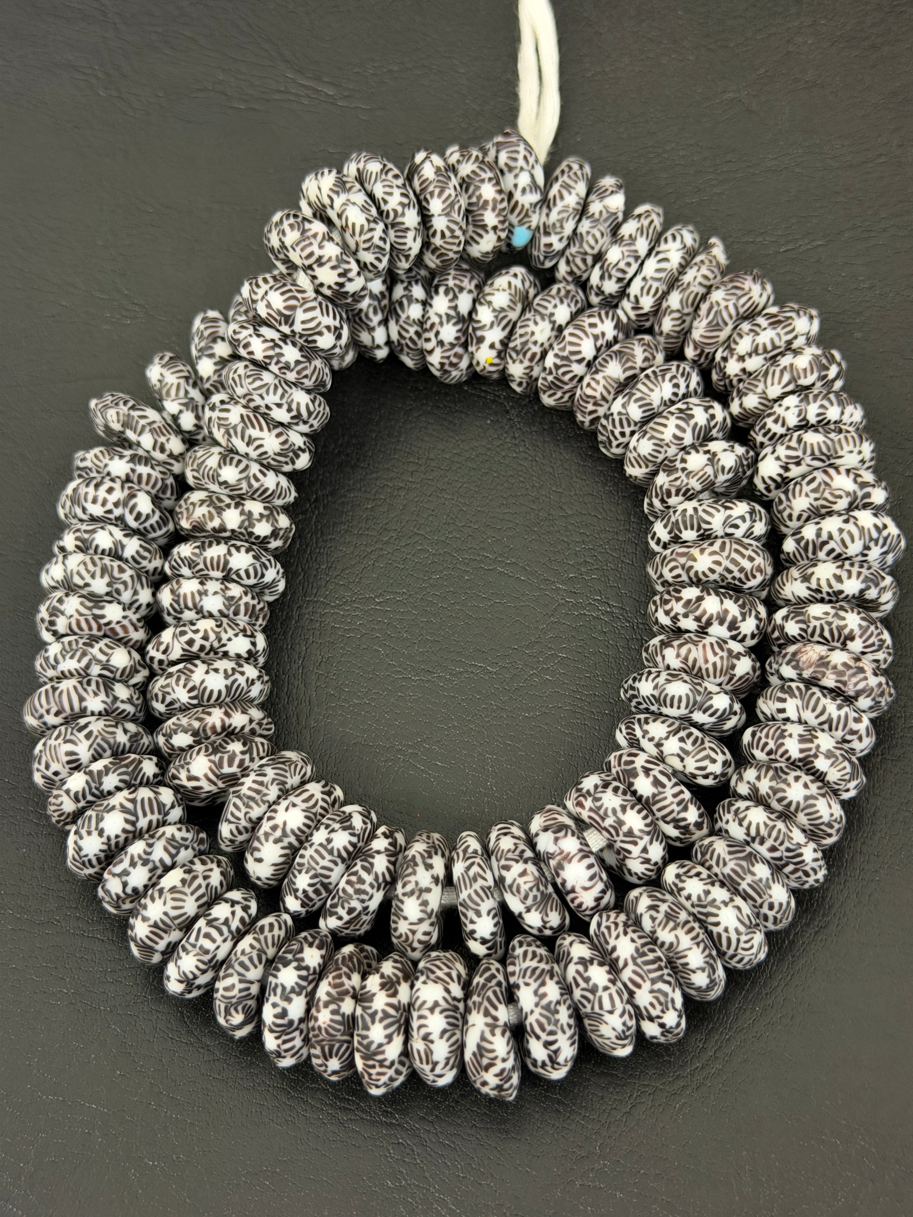 Authentic Black & White Fused Krobo Rondelle Glass Beads | Graphic Artisan Collection from Ghana