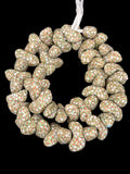 XL Canoe-Shaped Krobo Powdered Glass Beads – White, Green & Coral Patterned African Recycled Glass Beads | Handmade Ghana Glass Beads | Statement Jewelry Beads Strand