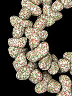 XL Canoe-Shaped Krobo Powdered Glass Beads – White, Green & Coral Patterned African Recycled Glass Beads | Handmade Ghana Glass Beads | Statement Jewelry Beads Strand