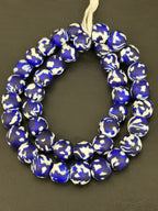 Fused Krobo Recycled Glass Beads 12–14mm | Cobalt Blue, Ivory & Black Handmade African Glass Beads from Ghana