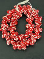 XL Red & Ivory Canoe-Shaped Krobo Powdered Glass Beads | Handmade Recycled Glass Beads from Ghana | Large Hole African Designer Beads