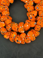 XL Tangerine Orange Confetti Canoe-Shaped Krobo Powdered Glass Beads | Handmade Recycled Glass Beads from Ghana | Large Hole African Designer Beads