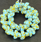 XL Sky Blue, Black & Golden Yellow Canoe-Shaped Krobo Powdered Glass Beads | Handmade Recycled Glass Beads from Ghana | Large Hole African Designer Beads