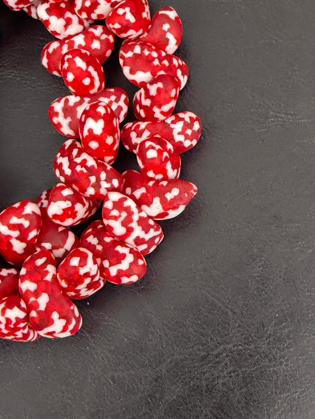 XL Red & Ivory Canoe-Shaped Krobo Powdered Glass Beads | Handmade Recycled Glass Beads from Ghana | Large Hole African Designer Beads