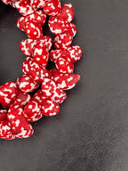 XL Red & Ivory Canoe-Shaped Krobo Powdered Glass Beads | Handmade Recycled Glass Beads from Ghana | Large Hole African Designer Beads