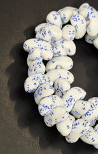 XL White & Cobalt Blue Canoe-Shaped Krobo Powdered Glass Beads | Handmade Recycled Glass Beads from Ghana | African Statement Beads