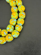 Fused Krobo Recycled Glass Beads 12–14mm | Pistachio Green Blue Yellow Handmade African Glass Beads from Ghana