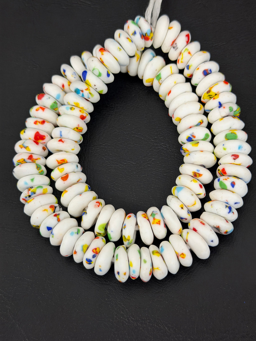 Handcrafted White Fused Krobo Rondelle Recycled Glass Beads from Ghana | Sustainable African Glass Beads