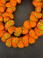 XL Orange Canoe-Shaped Krobo Powdered Glass Beads – Orange & Yellow Patterned African Recycled Glass Beads | Handmade Ghana Glass Beads | Statement Jewelry Beads Strand