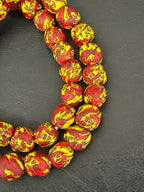 Fused Krobo Recycled Glass Beads 12–14mm | Crimson Red Yellow Handmade African Glass Beads from Ghana