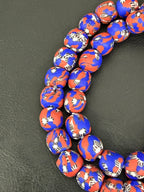 Authentic Fused Krobo Recycled Glass Beads 12–14mm | Red Blue African Glass Beads | Handmade in Ghana