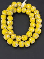 Sunburst Yellow Fused Krobo Recycled Glass Beads | 12–14mm Handmade African Beads from Ghana