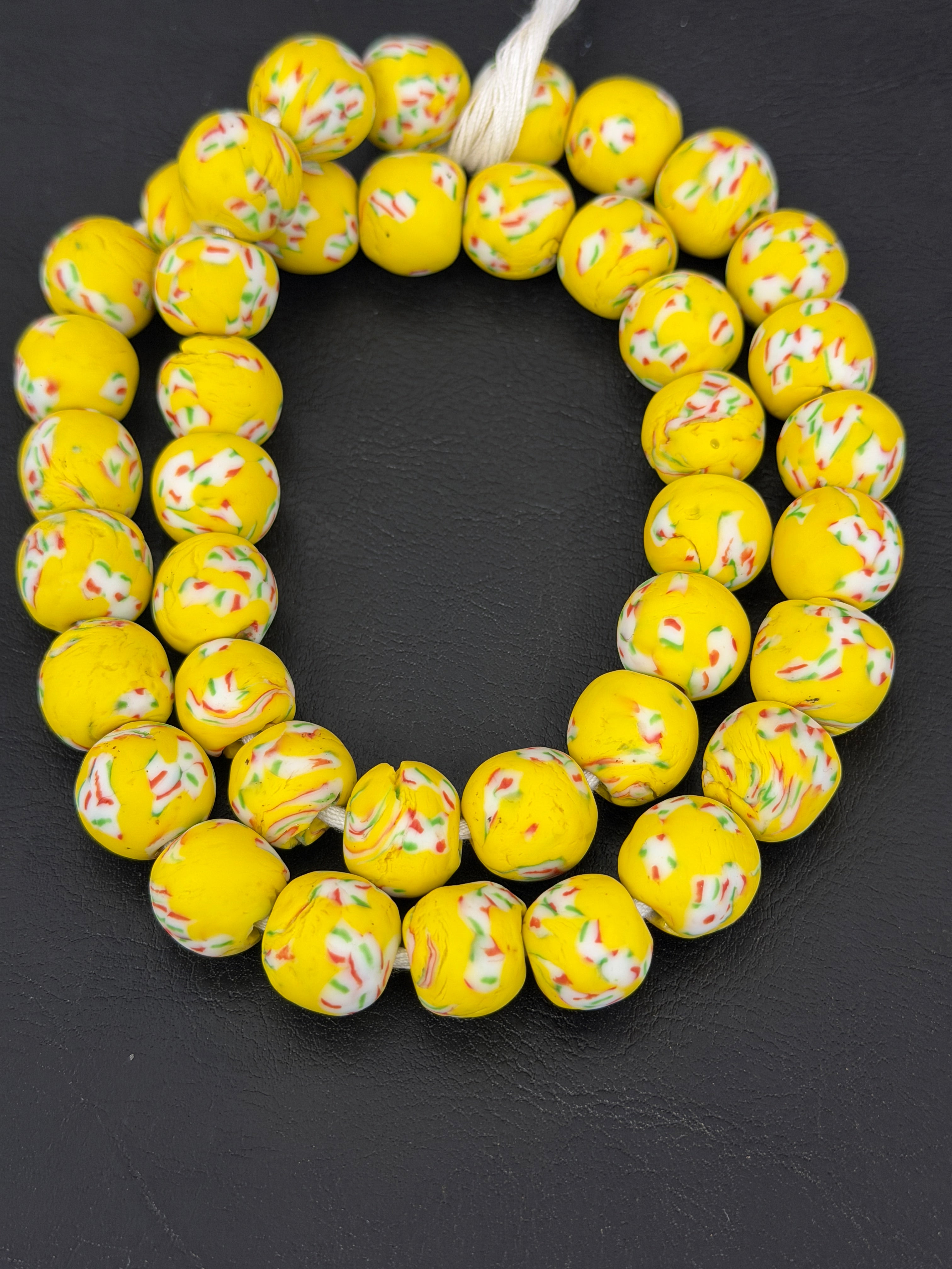 Sunburst Yellow Fused Krobo Recycled Glass Beads | 12–14mm Handmade African Beads from Ghana