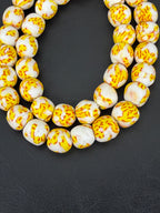 Authentic Fused Krobo Recycled Glass Beads 12–14mm | Ivory Yellow African Beads | Handmade in Ghana