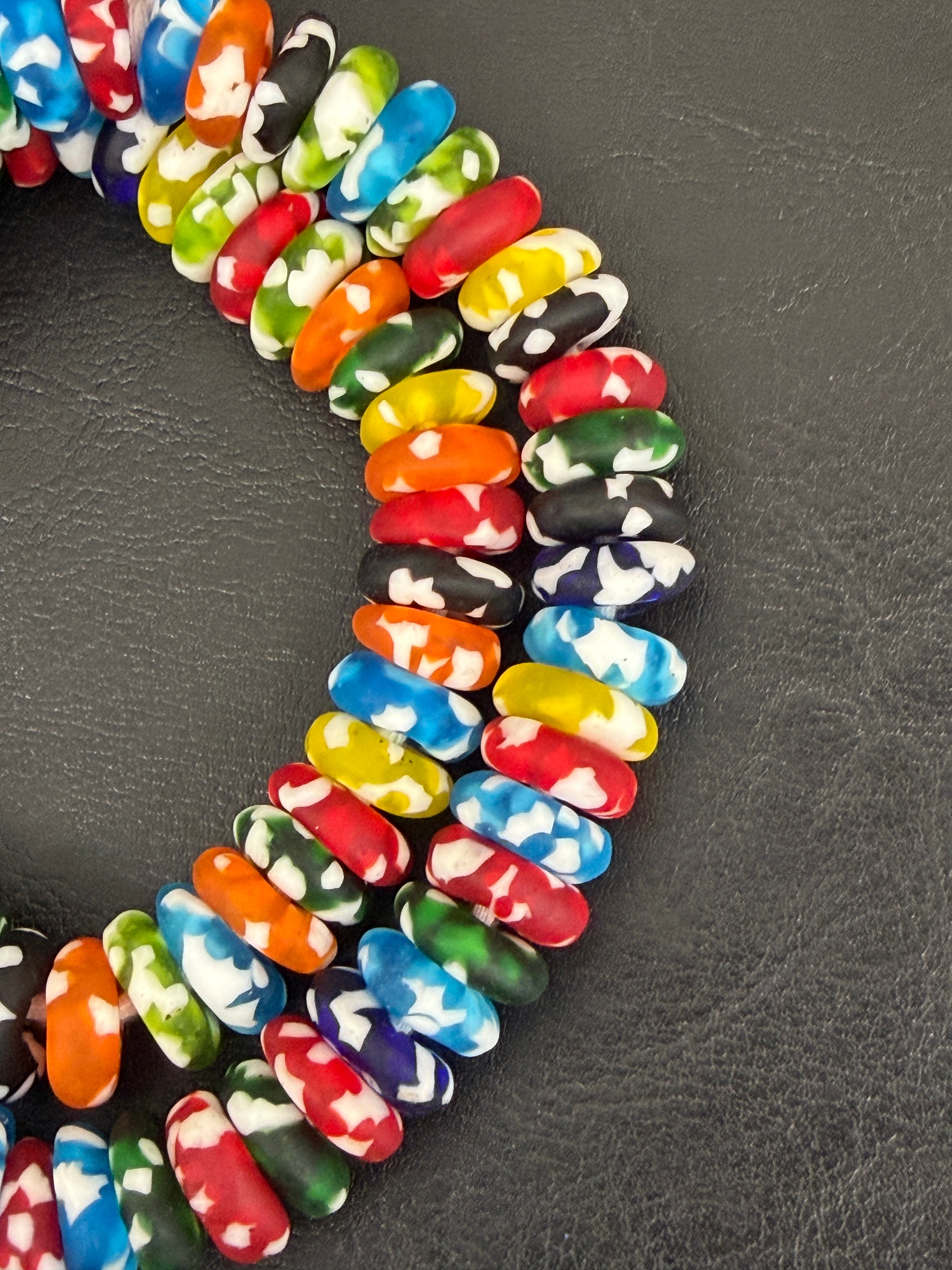 Authentic Multicolor Fused Krobo Rondelle Glass Beads | Handcrafted Ghana Designer Collection