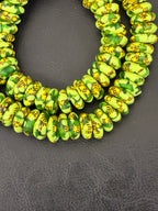 Fused Krobo Rondelle Recycled Glass Beads | Lime Green Ghana Glass Beads | Authentic African Designer Jewelry Supplies