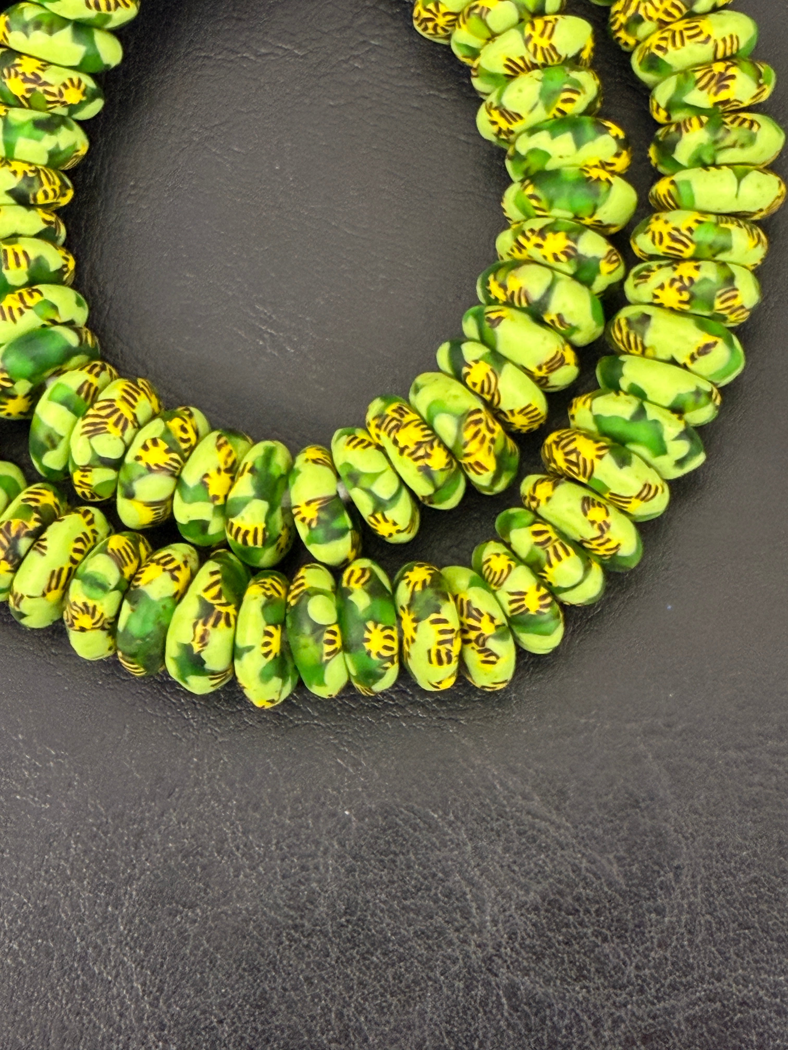 Fused Krobo Rondelle Recycled Glass Beads | Lime Green Ghana Glass Beads | Authentic African Designer Jewelry Supplies